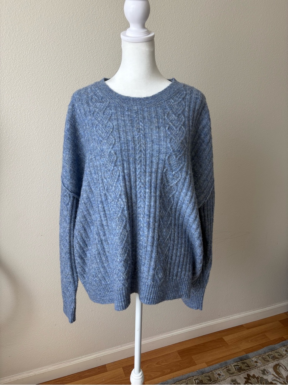 Women's Light Blue Cable Crewneck Sweater